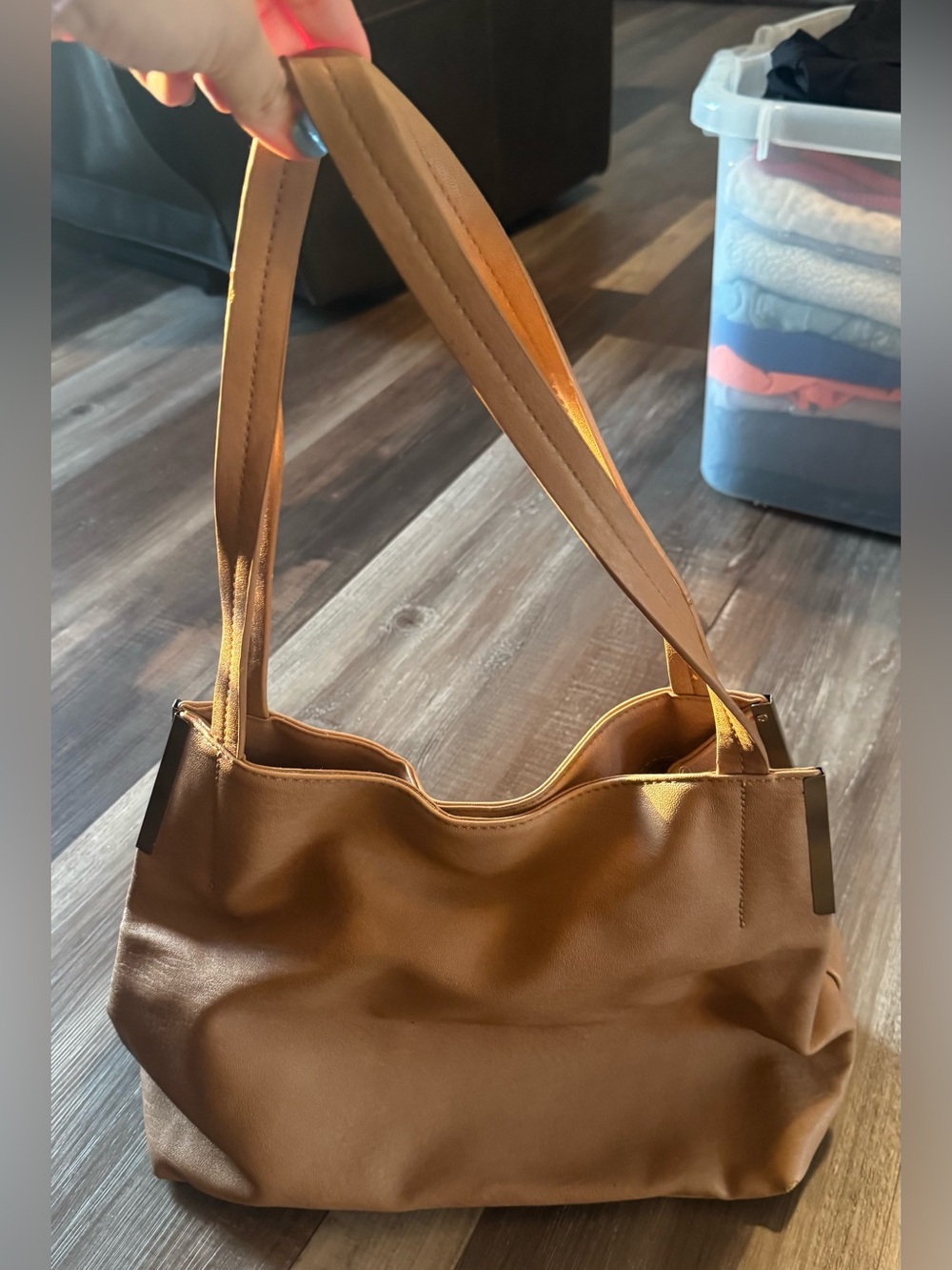 Madison West Tan Leather-Look Double-Compartment Purse